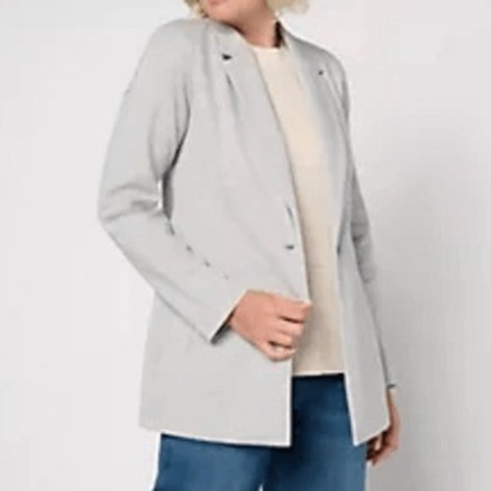 Peace Love World Womens XXS Feminine Ponte Blazer Heather Gray Stretch NWOT